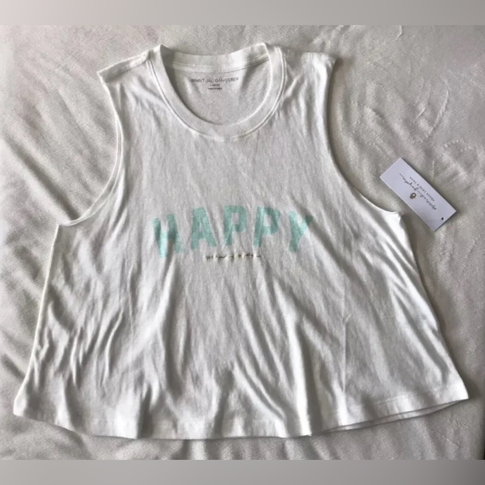 SPIRITUAL GANGSTER Happy Crop Tank Top - White